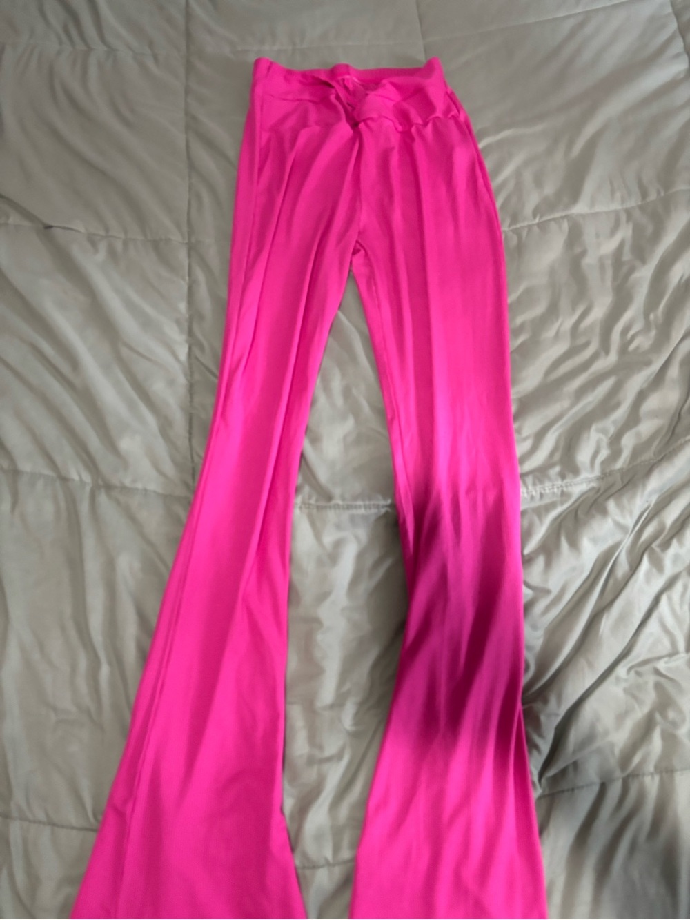 Hot Pink Ribbed Flare Pants - Picture 2 of 2